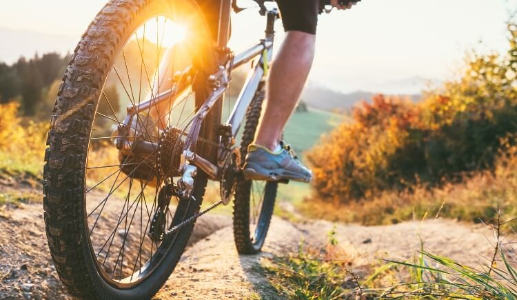 Mountain biker going down a hill